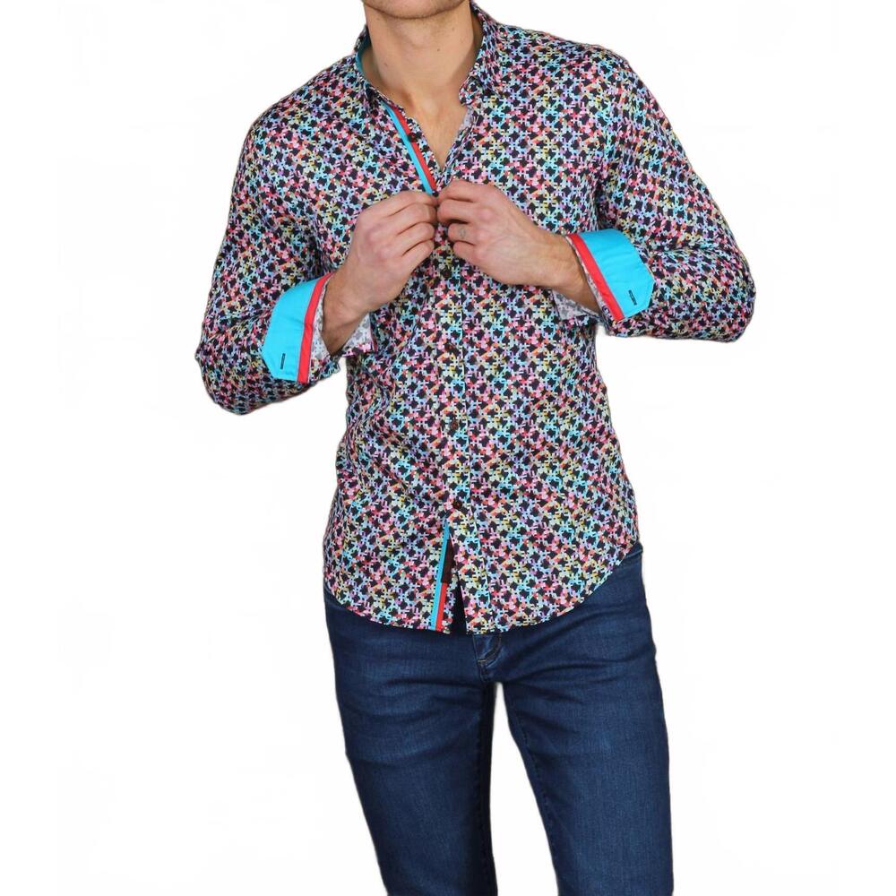NEW EIGHT X long sleeve button down shirt with trim in multi